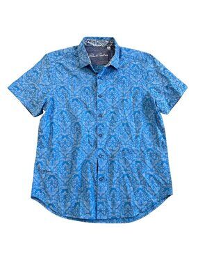 Robert Graham Mens Sz L Classic Fit Blue Floral Short Sleeve Button-Up Shirt